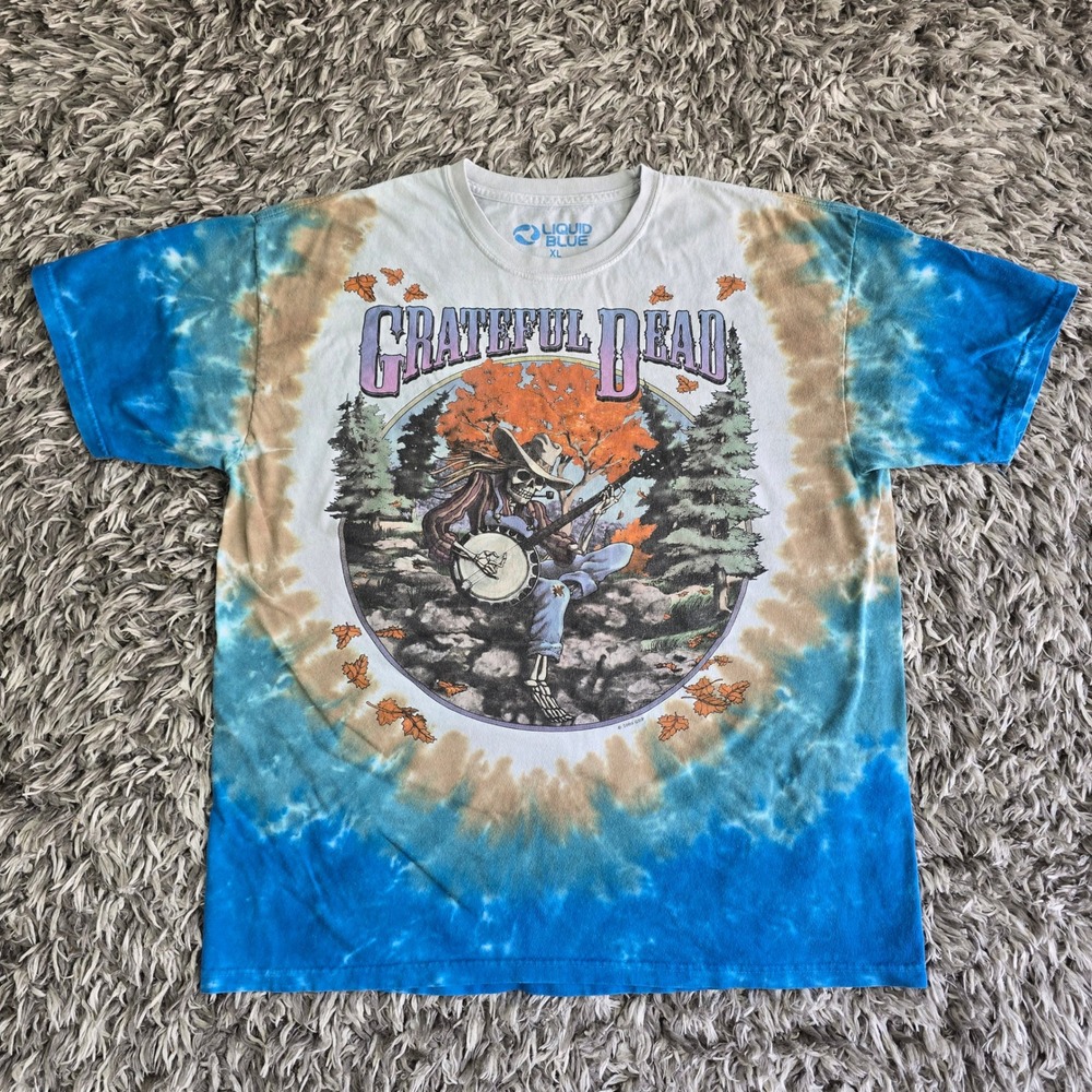 Liquid Blue Grateful Dead Banjo Skeleton Tie Dye T-Shirt XL Blue 2000 GDP 3259